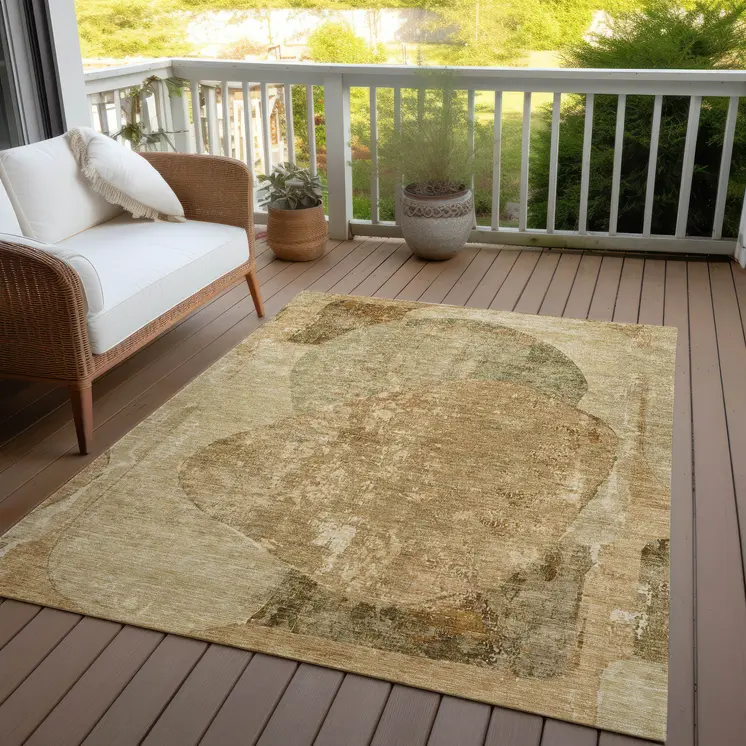 3' X 5' Brown And Beige Abstract Washable Indoor Outdoor Area Rug