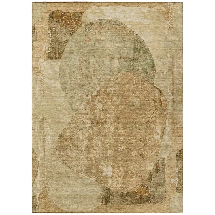 3' X 5' Brown And Beige Abstract Washable Indoor Outdoor Area Rug