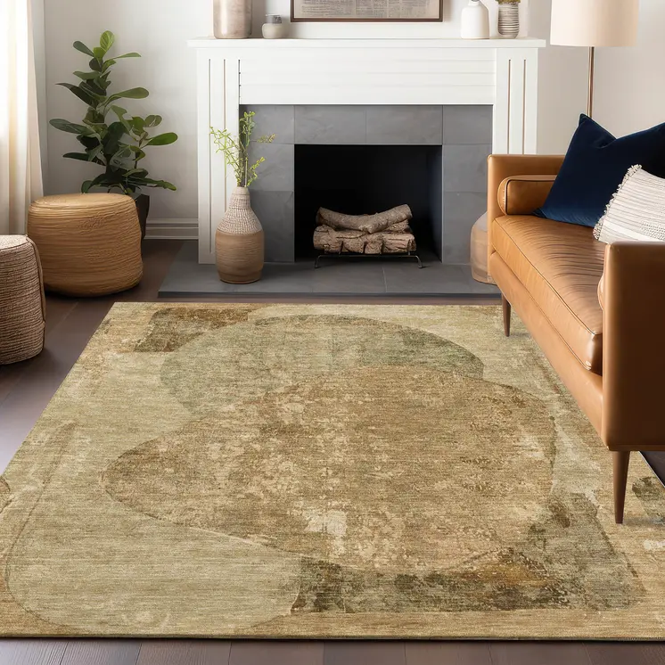 3' X 5' Brown And Beige Abstract Washable Indoor Outdoor Area Rug