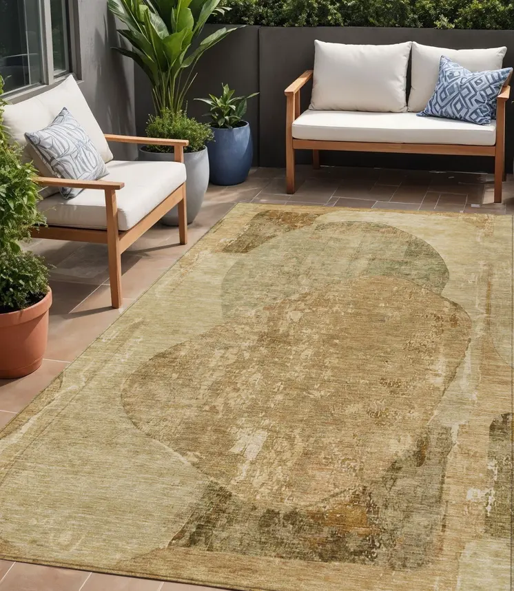 5' X 8' Brown And Beige Abstract Washable Indoor Outdoor Area Rug