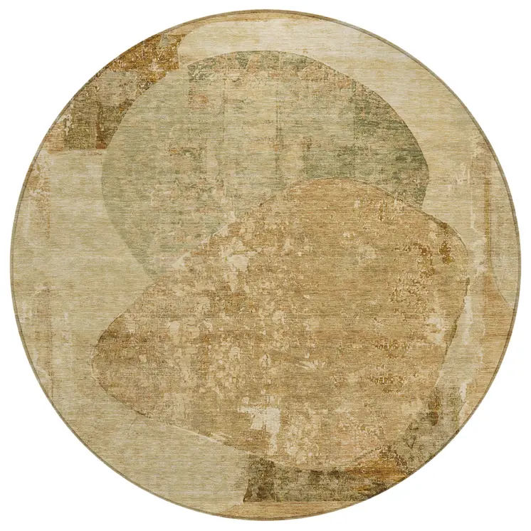 8' Brown And Beige Round Abstract Washable Indoor Outdoor Area Rug