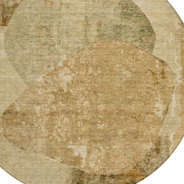 8' Brown And Beige Round Abstract Washable Indoor Outdoor Area Rug