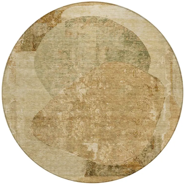 8' Brown And Beige Round Abstract Washable Indoor Outdoor Area Rug