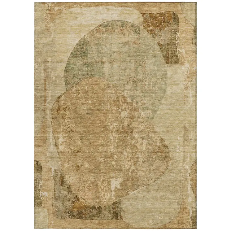 8' X 10' Brown And Beige Abstract Washable Indoor Outdoor Area Rug