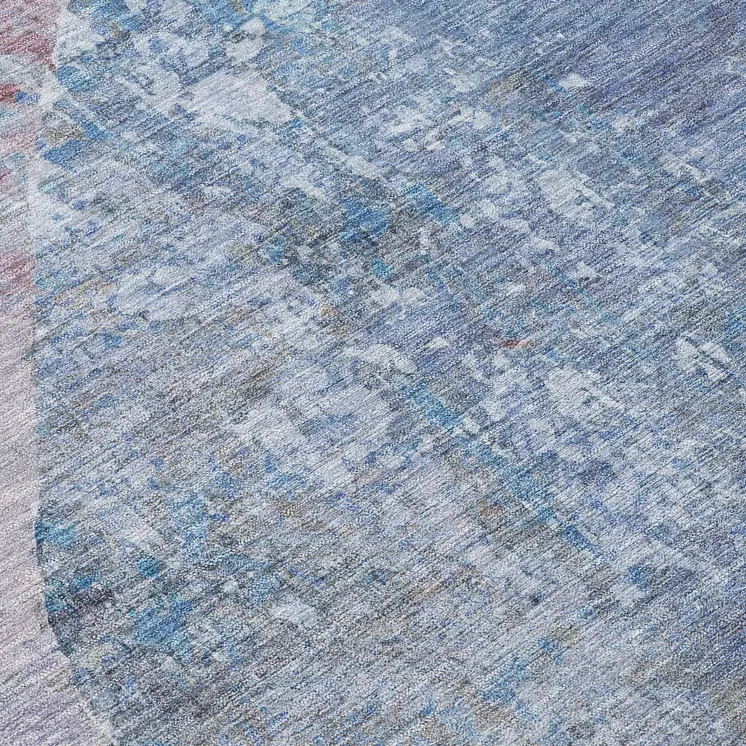 8' Blue And Sky Blue Round Abstract Washable Indoor Outdoor Area Rug