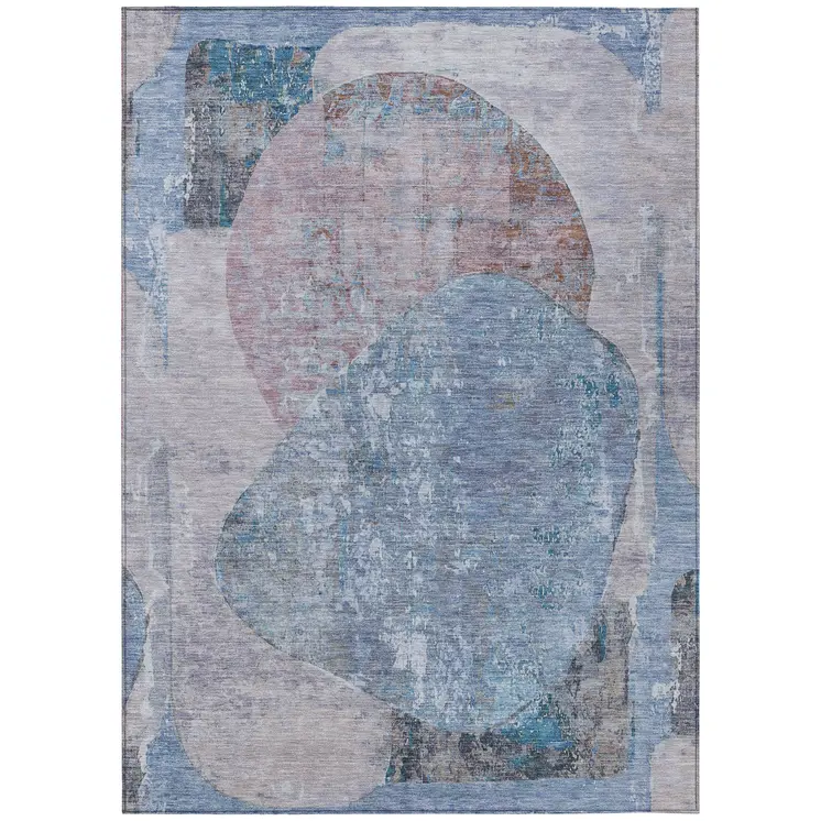 9' X 12' Blue And Sky Blue Abstract Washable Indoor Outdoor Area Rug