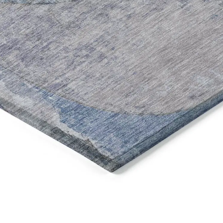 9' X 12' Blue And Sky Blue Abstract Washable Indoor Outdoor Area Rug