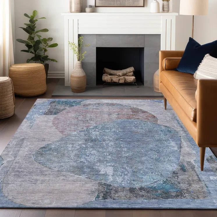9' X 12' Blue And Sky Blue Abstract Washable Indoor Outdoor Area Rug