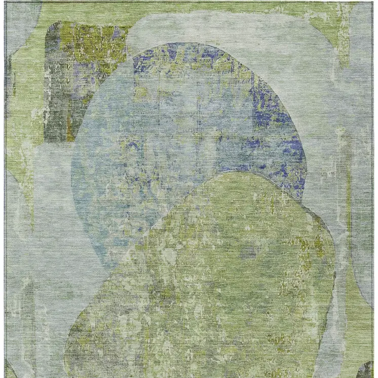 3' X 5' Green And Blue Abstract Washable Indoor Outdoor Area Rug