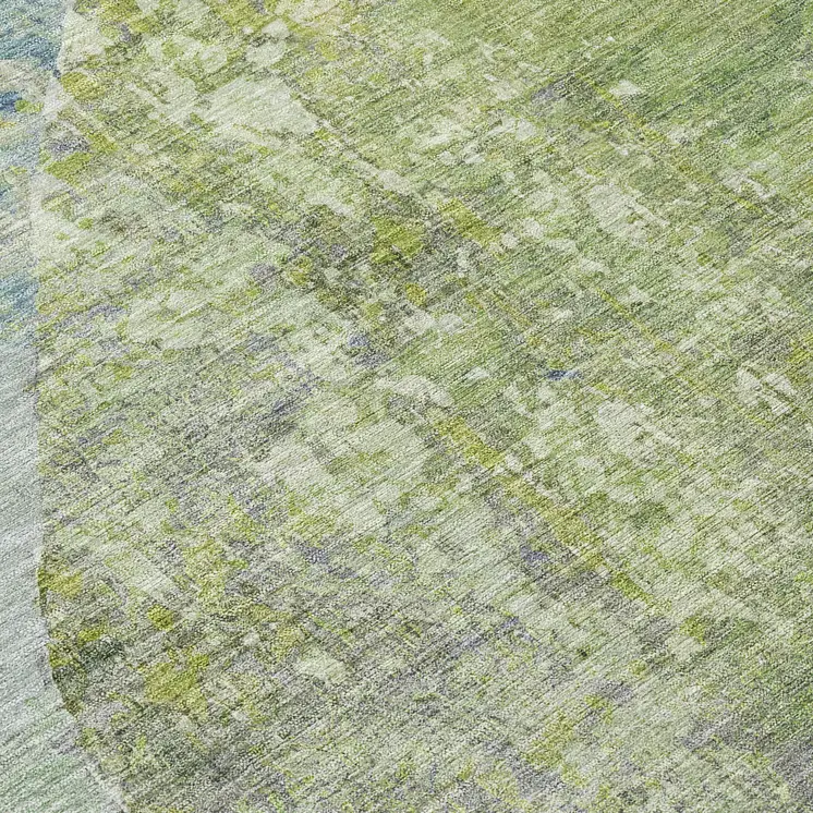 8' Green And Blue Round Abstract Washable Indoor Outdoor Area Rug
