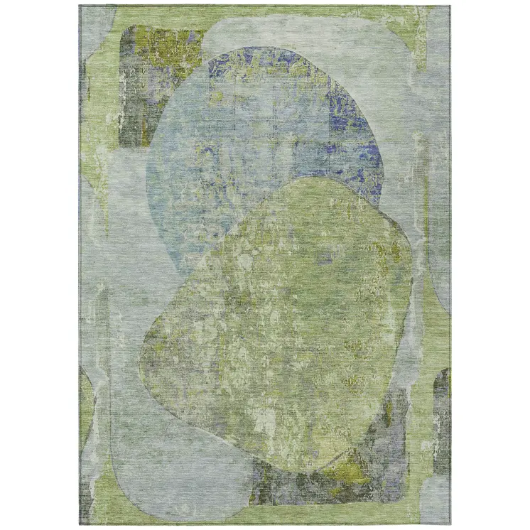 8' X 10' Green And Blue Abstract Washable Indoor Outdoor Area Rug