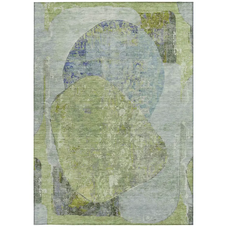 9' X 12' Green And Blue Abstract Washable Indoor Outdoor Area Rug