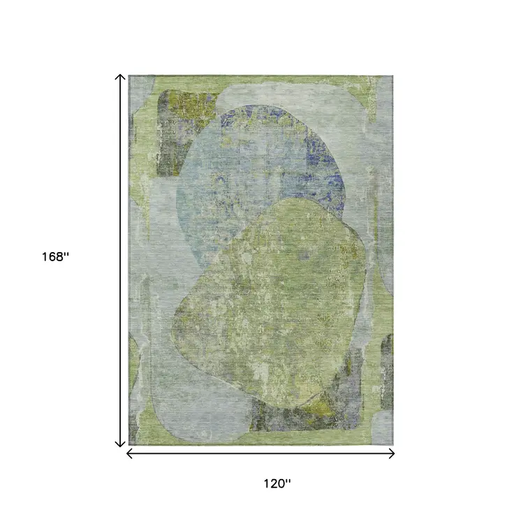 10' X 14' Green And Blue Abstract Washable Indoor Outdoor Area Rug