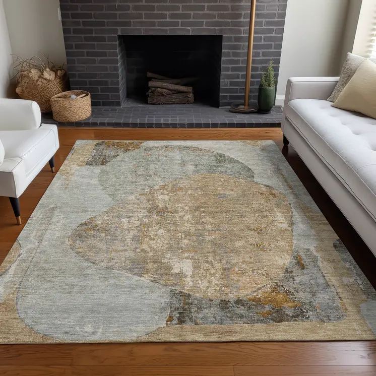 3' X 5' Gray And Rust Abstract Washable Indoor Outdoor Area Rug