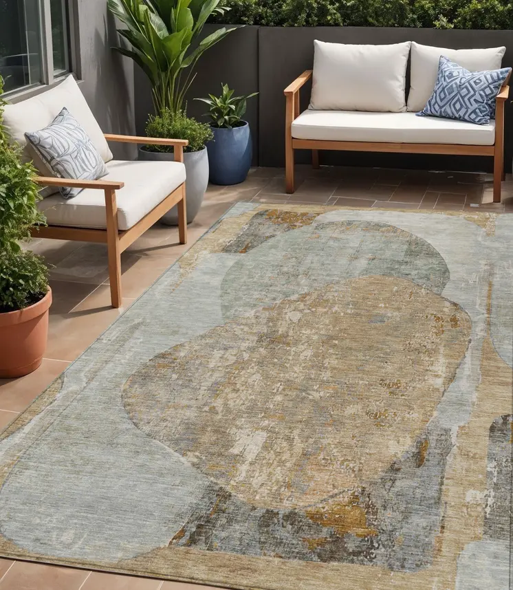 5' X 8' Gray And Rust Abstract Washable Indoor Outdoor Area Rug
