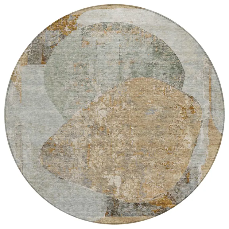 8' Gray And Rust Round Abstract Washable Indoor Outdoor Area Rug