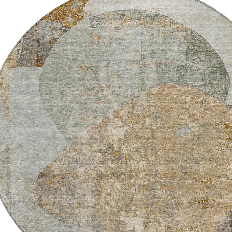 8' Gray And Rust Round Abstract Washable Indoor Outdoor Area Rug