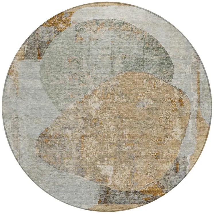 8' Gray And Rust Round Abstract Washable Indoor Outdoor Area Rug