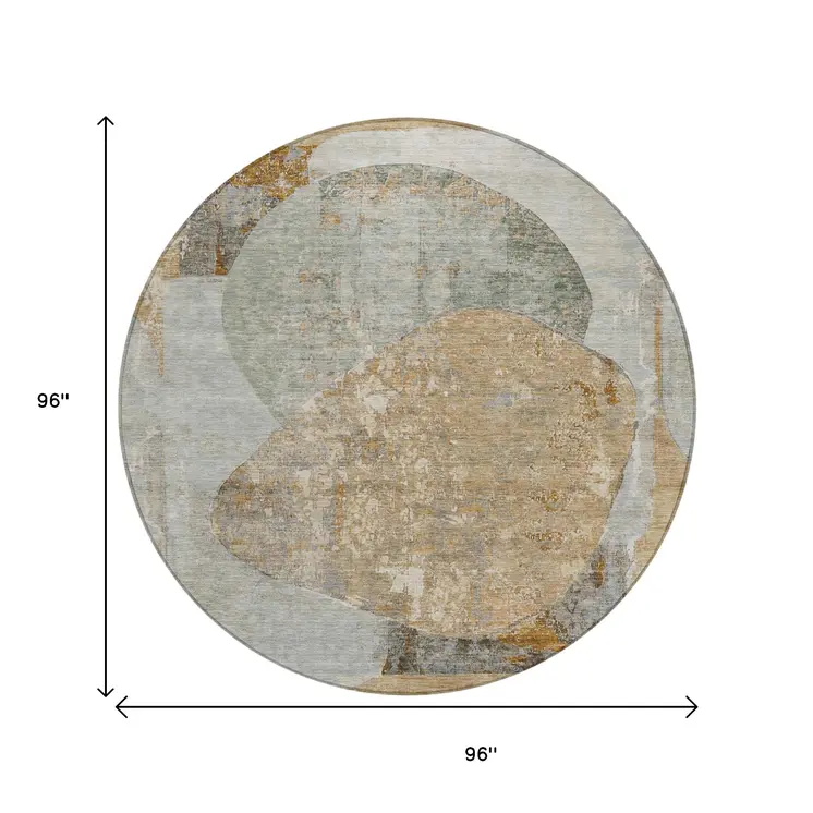 8' Gray And Rust Round Abstract Washable Indoor Outdoor Area Rug
