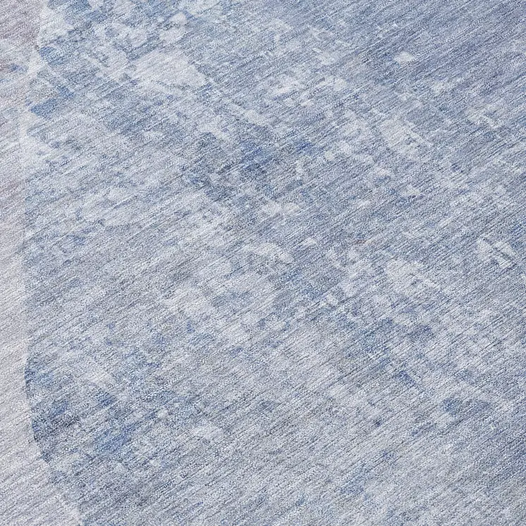 8' Sky Blue And Denim Blue Round Abstract Washable Indoor Outdoor Area Rug