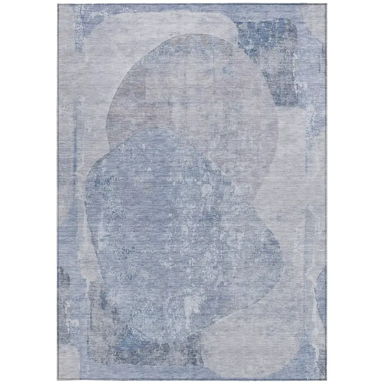 9' X 12' Sky Blue And Denim Blue Abstract Washable Indoor Outdoor Area Rug