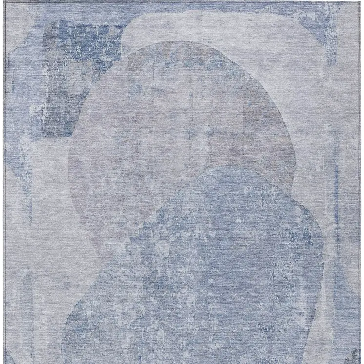 10' X 14' Sky Blue And Denim Blue Abstract Washable Indoor Outdoor Area Rug