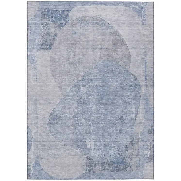 10' X 14' Sky Blue And Denim Blue Abstract Washable Indoor Outdoor Area Rug