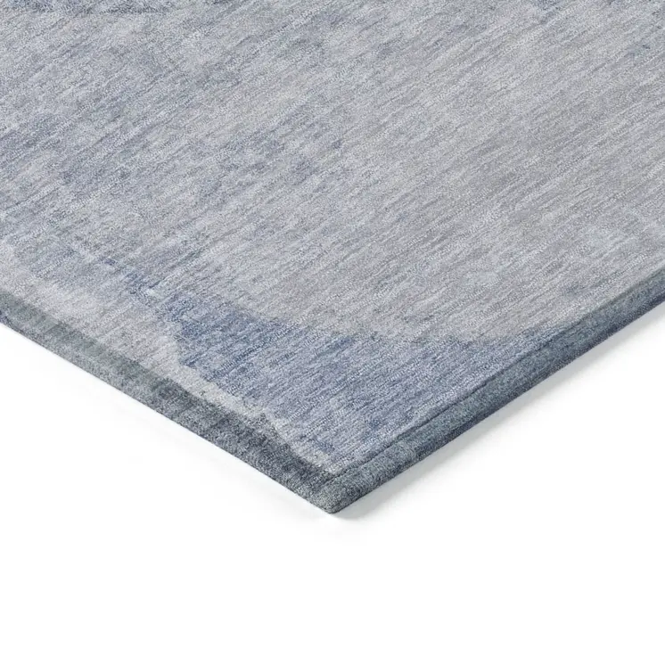 10' X 14' Sky Blue And Denim Blue Abstract Washable Indoor Outdoor Area Rug