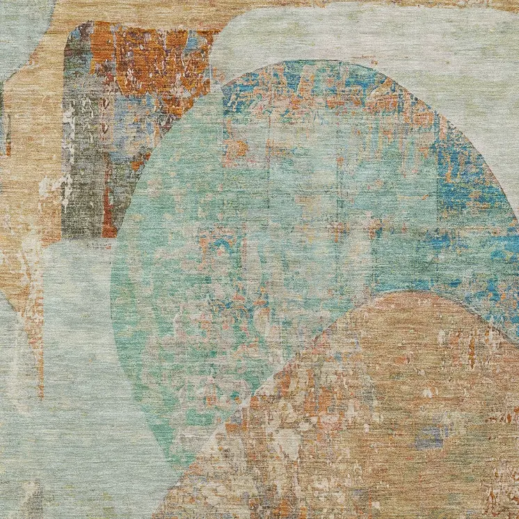 3' X 5' Teal Blue And Copper Abstract Washable Indoor Outdoor Area Rug