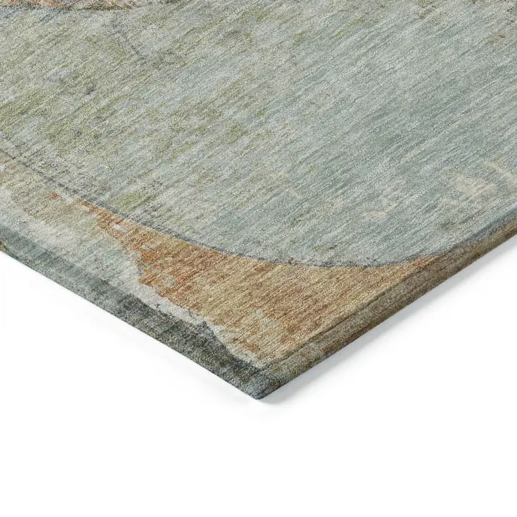 8' X 10' Teal Blue And Copper Abstract Washable Indoor Outdoor Area Rug