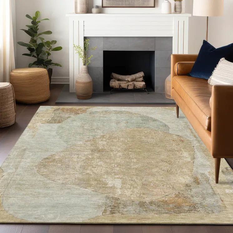 3' X 5' Taupe And Beige Abstract Washable Indoor Outdoor Area Rug