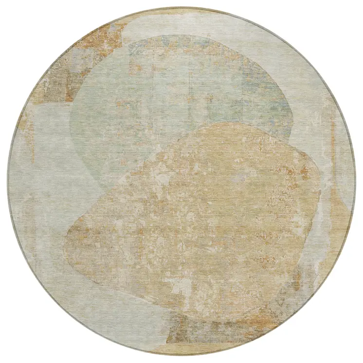 8' Taupe And Beige Round Abstract Washable Indoor Outdoor Area Rug