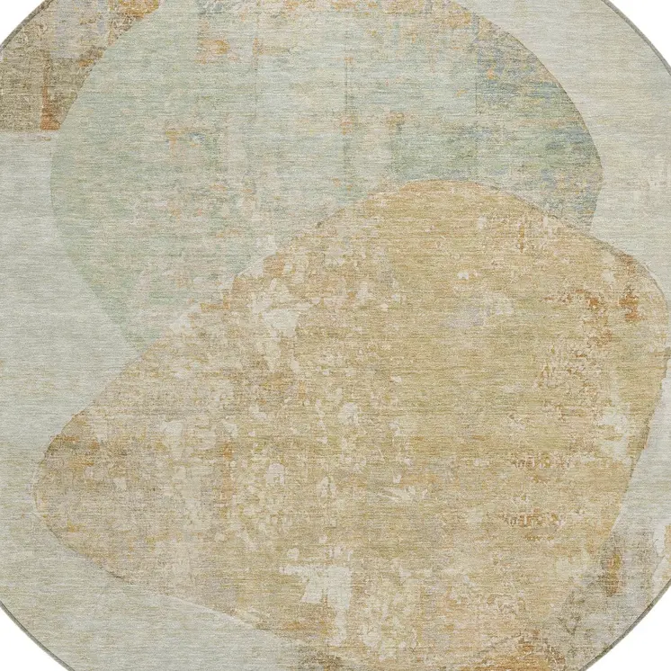 8' Taupe And Beige Round Abstract Washable Indoor Outdoor Area Rug