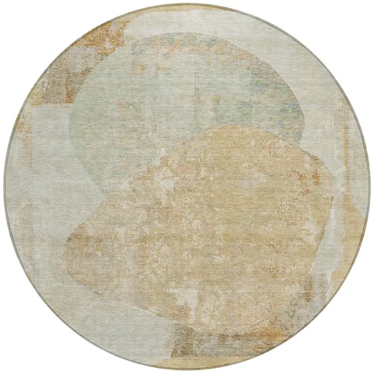 8' Taupe And Beige Round Abstract Washable Indoor Outdoor Area Rug