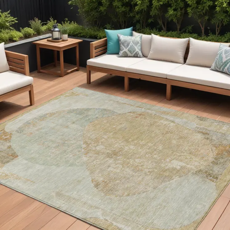 9' X 12' Taupe And Beige Abstract Washable Indoor Outdoor Area Rug