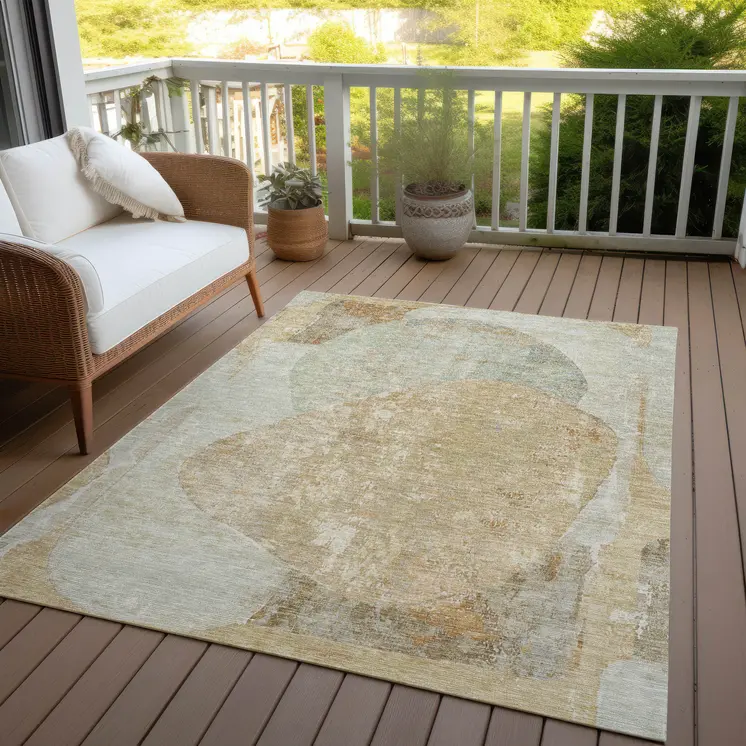 9' X 12' Taupe And Beige Abstract Washable Indoor Outdoor Area Rug