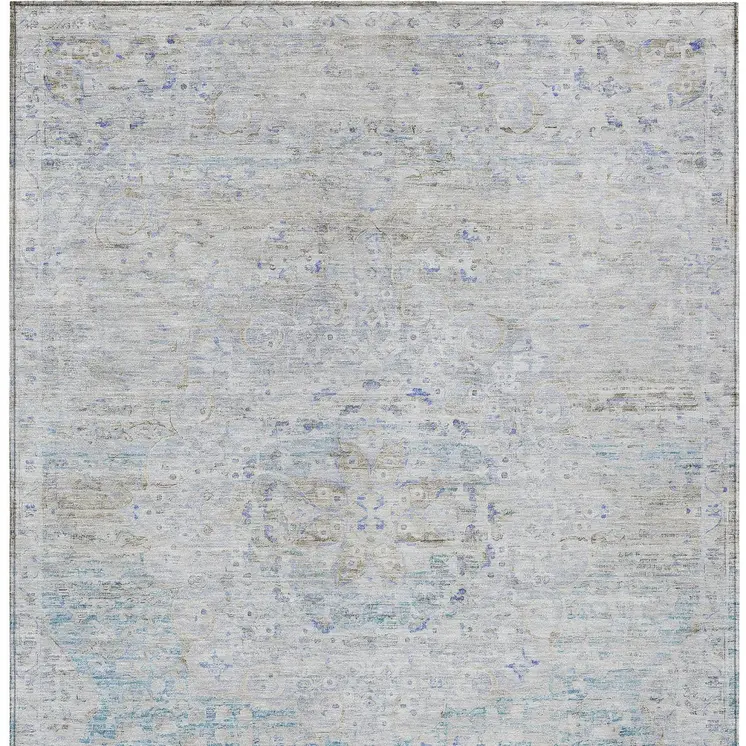 3' X 5' Beige And Blue Medallion Washable Indoor Outdoor Area Rug