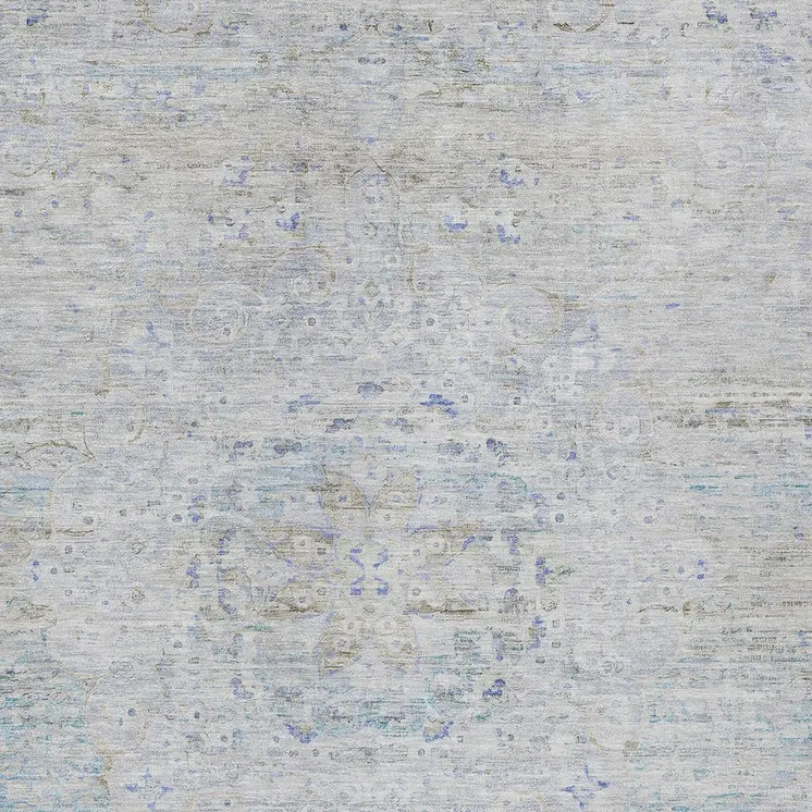 5' X 8' Beige And Blue Medallion Washable Indoor Outdoor Area Rug