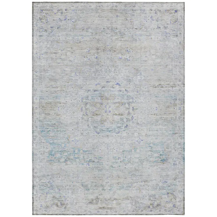 8' X 10' Beige And Blue Medallion Washable Indoor Outdoor Area Rug
