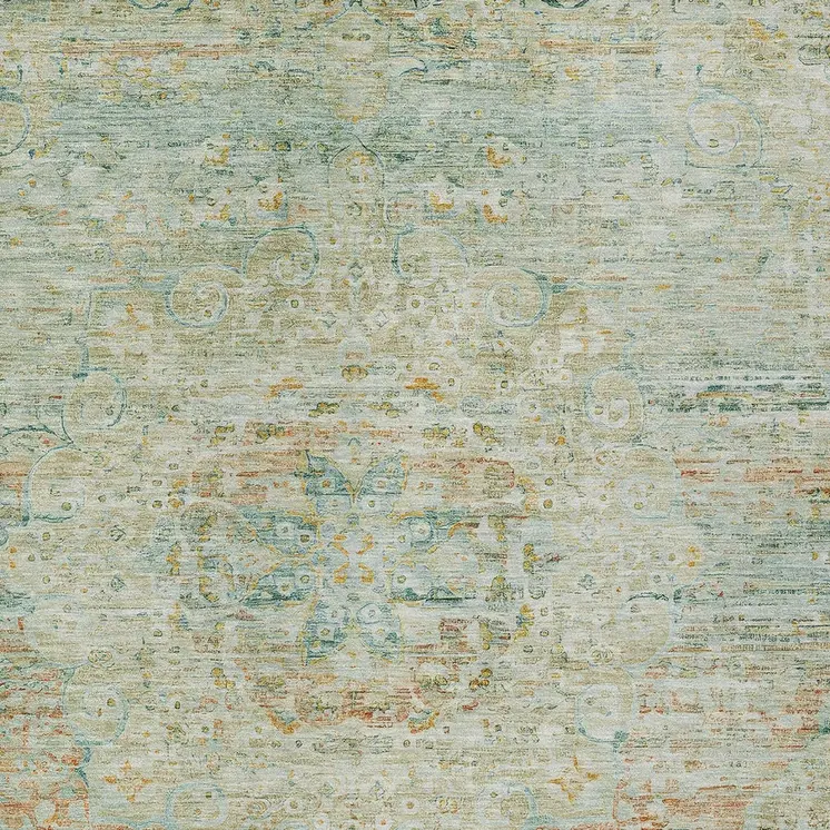 5' X 8' Sage And Copper Medallion Washable Indoor Outdoor Area Rug