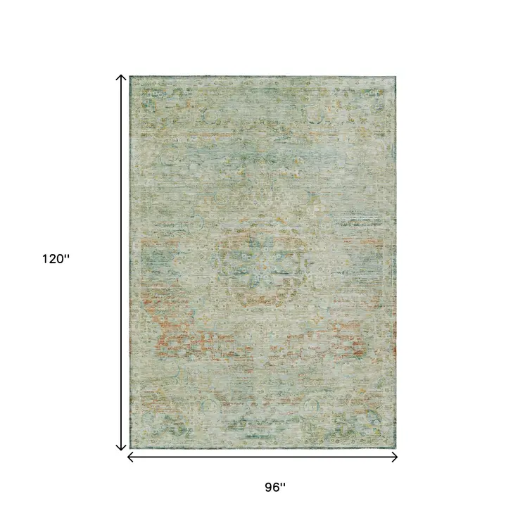 8' X 10' Sage And Copper Medallion Washable Indoor Outdoor Area Rug