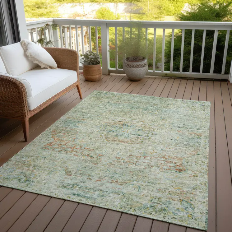 8' X 10' Sage And Copper Medallion Washable Indoor Outdoor Area Rug