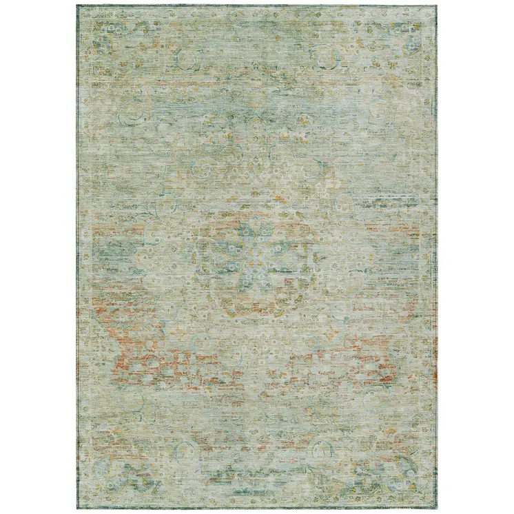 8' X 10' Sage And Copper Medallion Washable Indoor Outdoor Area Rug