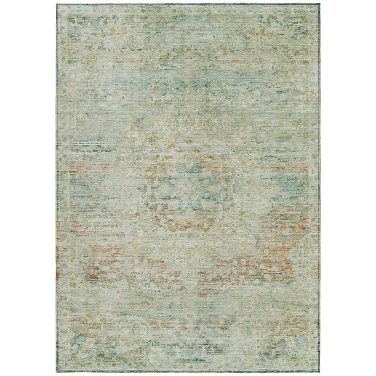 8' X 10' Sage And Copper Medallion Washable Indoor Outdoor Area Rug
