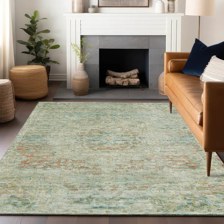 8' X 10' Sage And Copper Medallion Washable Indoor Outdoor Area Rug