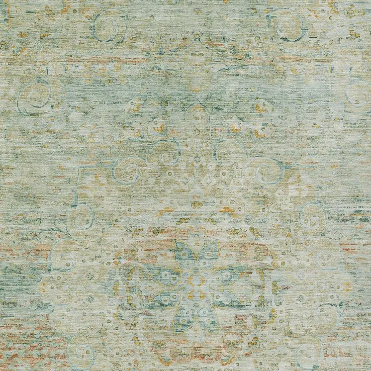 9' X 12' Sage And Copper Medallion Washable Indoor Outdoor Area Rug