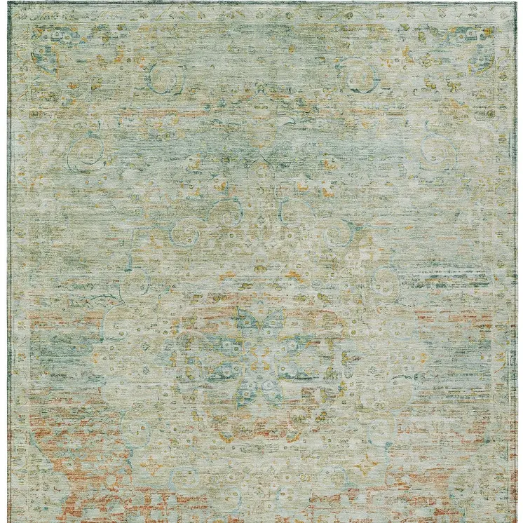 10' X 14' Sage And Copper Medallion Washable Indoor Outdoor Area Rug