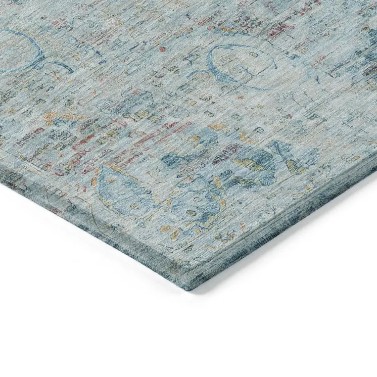 8' X 10' Sky Blue And Blush Medallion Washable Indoor Outdoor Area Rug