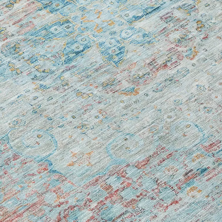 8' X 10' Sky Blue And Blush Medallion Washable Indoor Outdoor Area Rug