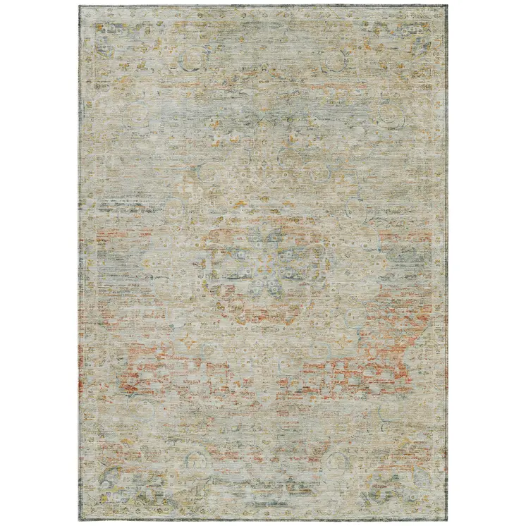 3' X 5' Tan And Beige Medallion Washable Indoor Outdoor Area Rug